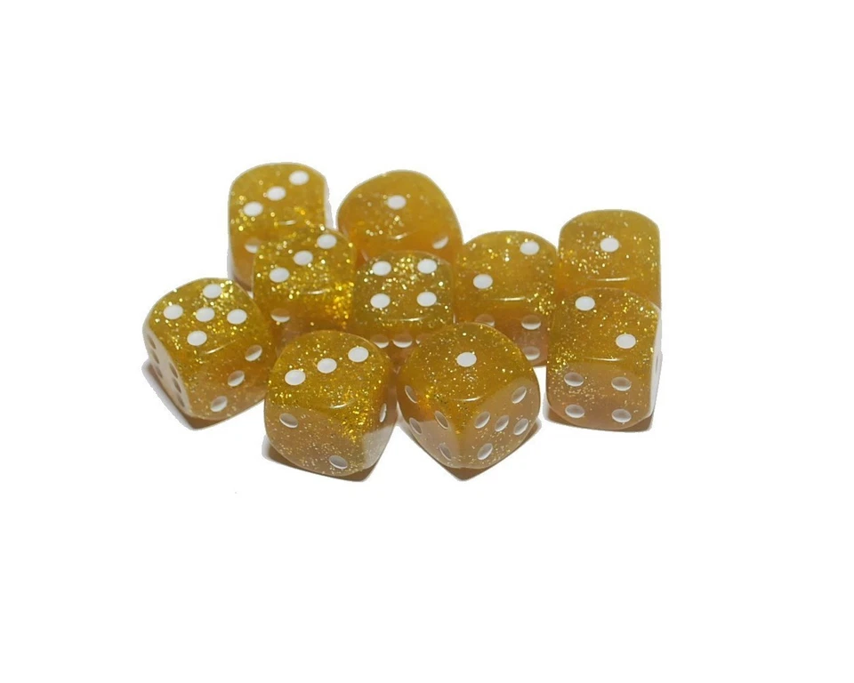 10 Glitter Yellow . Gold Dice, (six sided), Large 18mm , D6