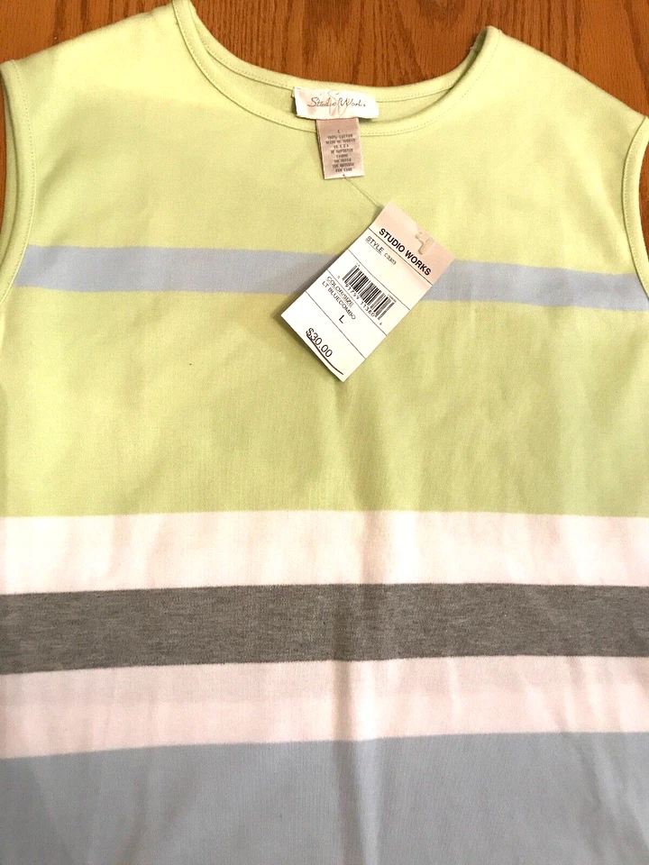 Pullover tejido sin mangas azul claro gris lima blanco talla L Studio Works Foto 4 de 4
