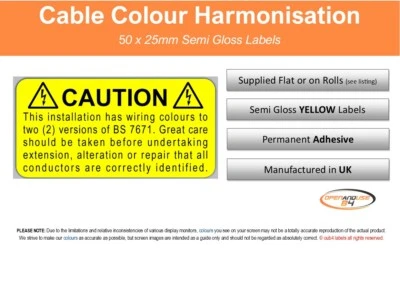 OUB4 Cable Colour Harmonisation Wiring Labels Electrical Safety - 50x25mm