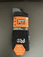 Timberland PRO Performance Wool Heavyweight Boot Sock 2-Pack Black Size 9-12