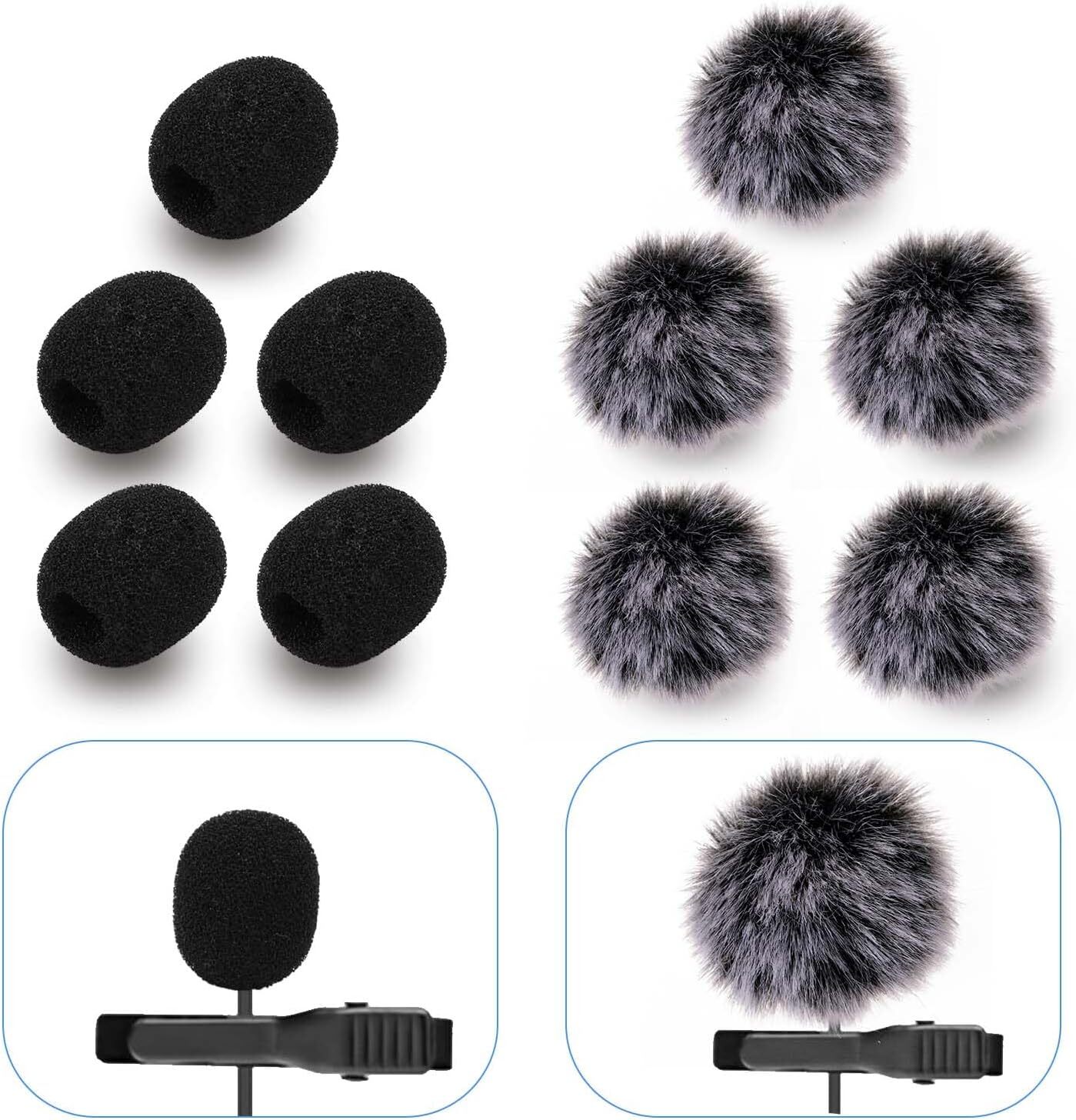 Microphone Cover Furry Windscreen & Foam Set for Lavalier Lapel grey-image