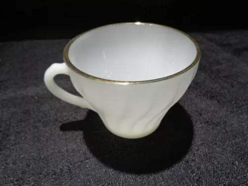 Anchor Hocking Fire King White And Gold Trim Rim Swirl Coffee/Tea Cup & Saucer