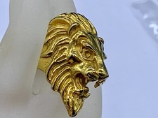 STAINLESS STEEL GOLD PLATED LION HEAD MAIN FIGURAL STATEMENT MEN'S RING SZ 10.25