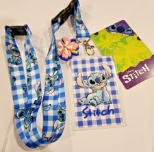 Disney Lilo and Stitch Gingham Stitch Lanyard ID Holder NEW