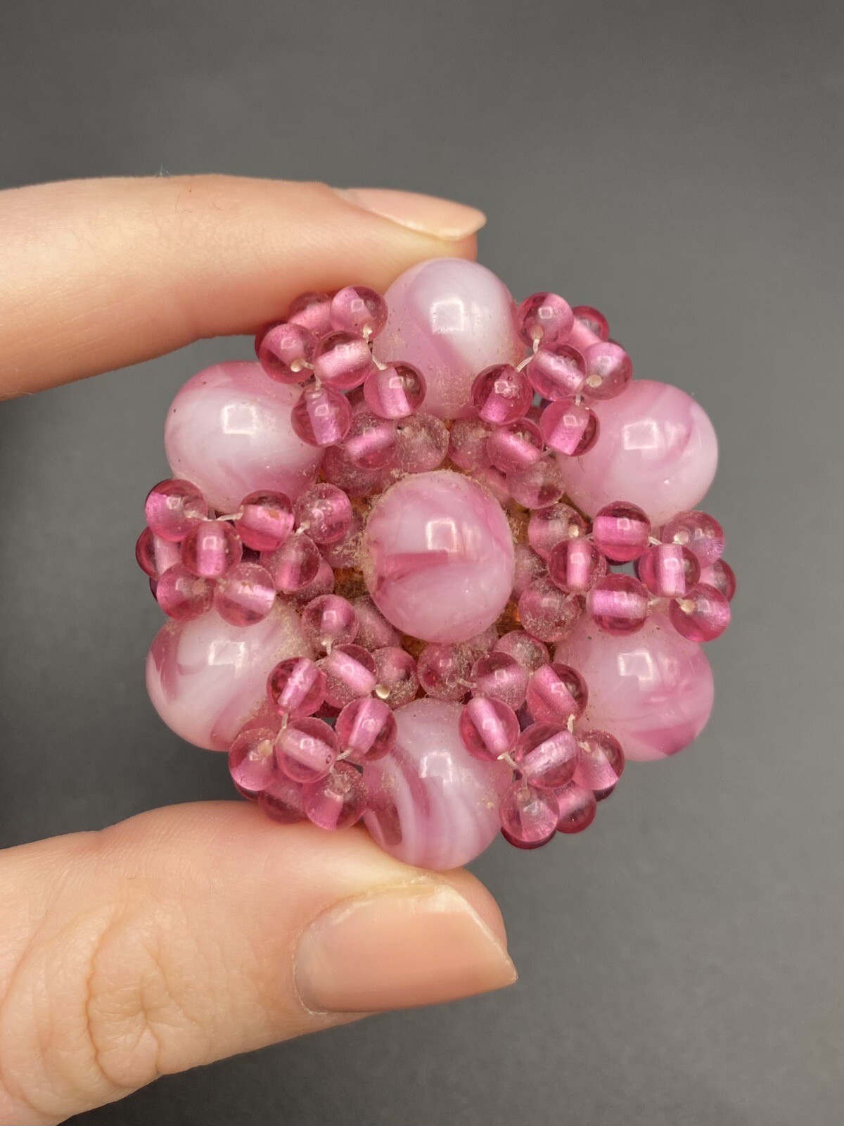 Vintage Unusual 60s Glass Beaded Flower Brooch eBay