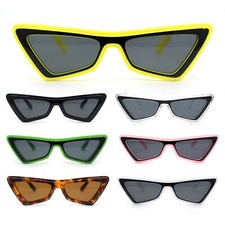 Beveled Squared Geometric 2-tone Triangular Cat Eye Plastic Sunglasses