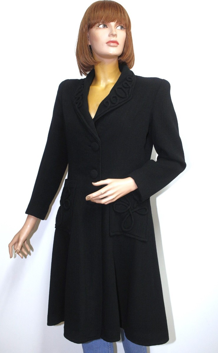 ジャケット・アウター 30s french bespoke wool tailored jacket Vintage 1930s Black Wool Tailored Fitted Women's Coat Size S Made