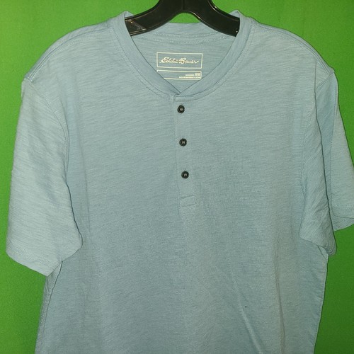 8457) NWOT EDDIE BAUER medium men's henley short sleeve tee t-shirt blue new - Picture 3 of 7
