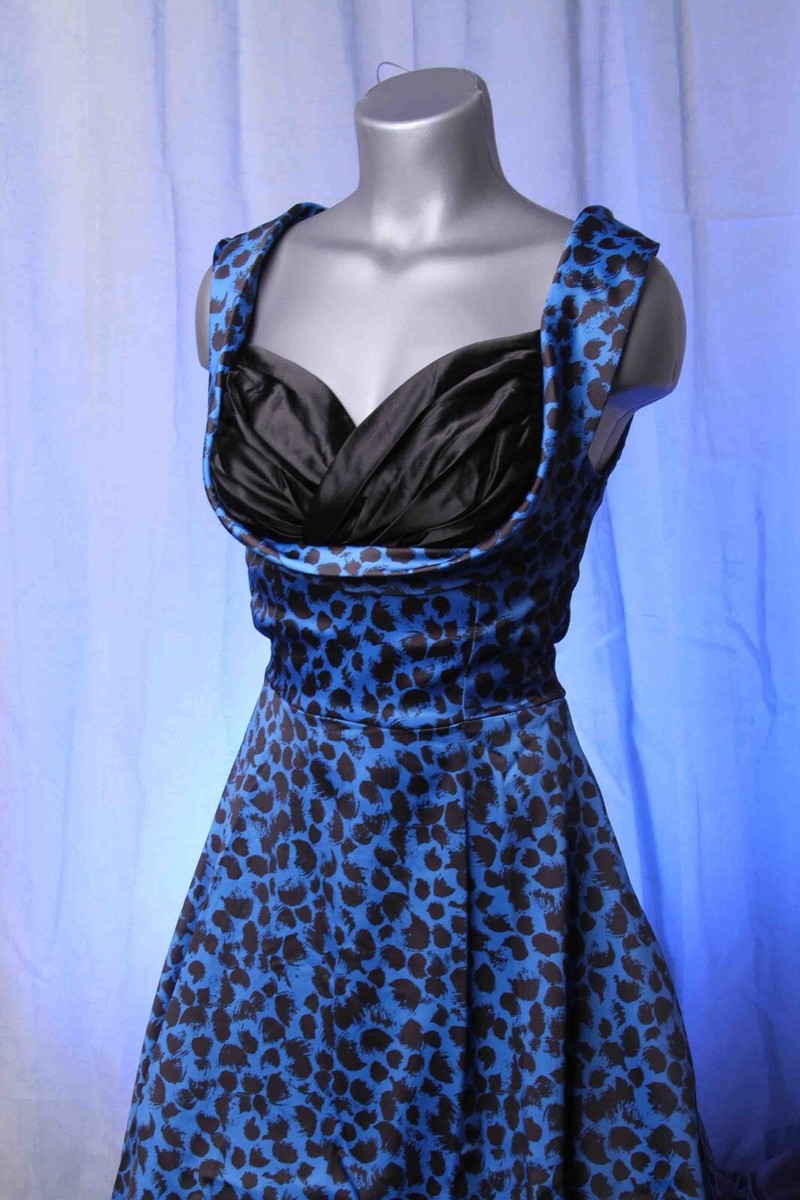 Lindy Bop Ophelia Electric Blue Animal Print Swing Dress Size EU8/US  X-Small