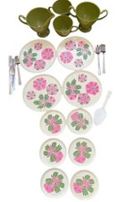 Vtg Irwin Dishes Set Plates Tea Cup Play Kitchen Childs 1960s Mcm Flower Doll