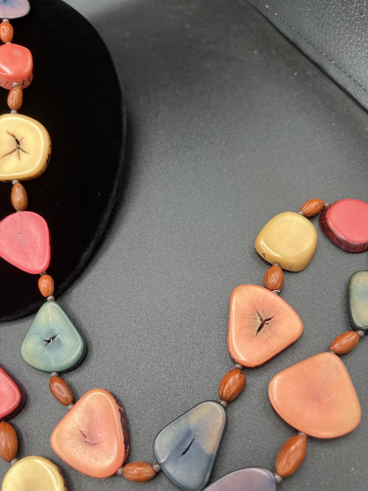 Multi Colored Flat Disc Long Beaded Necklace - image 6