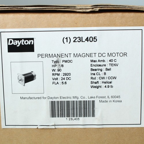 DAYTON PERMANENT MAGNET DC MOTOR 23l405 24 VDC, HELICAL SHAFT, 1/8 HP CW/CCW NEW - Picture 11 of 11