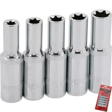 Neilsen Deep Star Profile Sockets E8 - E14 Socket Set 5pc 3/8" Socket Rail