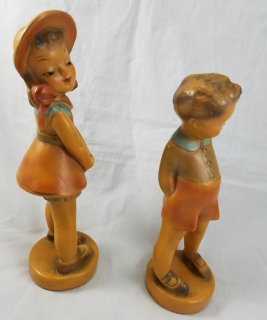 BOY & GIRL CHALKWARE FIGURINES ROMAN ART CO. POTTERY