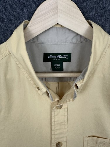 Camisa para hombre Eddie Bauer manga corta abotonada XL amarilla 100 % algodón - Imagen 3 de 11