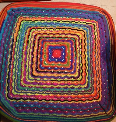 Handmade Crochet 5' X 5' ''Virus'' Pattern Afghan Throw Blanket Crocheted 