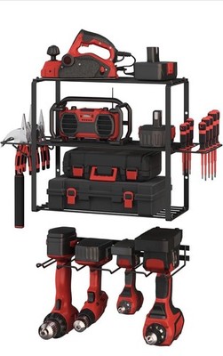 Power Tool Organizer 4-Tier Garage Shelving Unit W/ 140lb Max Capacity Wall