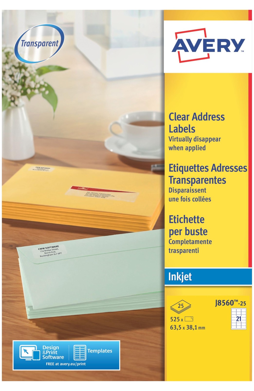 Etiquettes autocollantes pour adressage et colis jet d'encre 99,1x67,7 mm