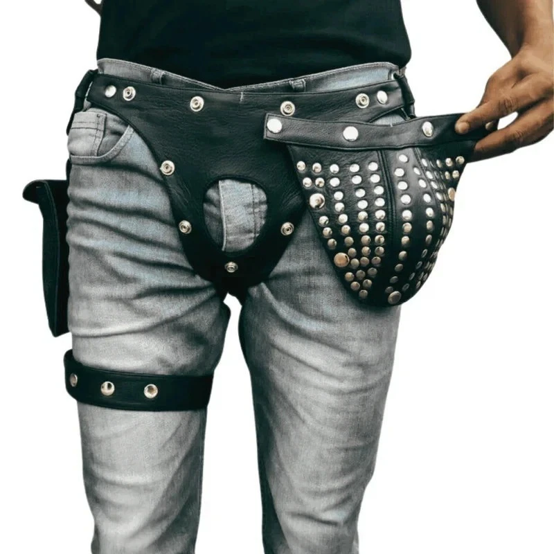 Correa deportiva de cuero genuino negra con tachuelas con funda para patas laterales arnés hecho a mano Foto 3 de 3