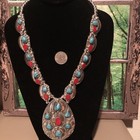 RARE Native Jeweler Genuine CARICO LAKE Turquoise & RED CORAL Necklace — photo 2