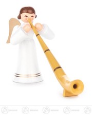 Engel mit Alphorn, langer Rock, farbig  H=ca 6 cm NEU Weihnachtsfigur Holzfigur