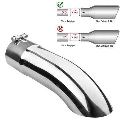 1pc/2pc Polished Turn-Down 4'' Inlet 4'' Outlet 15'' Long Exhaust Tip Rolled Edge
