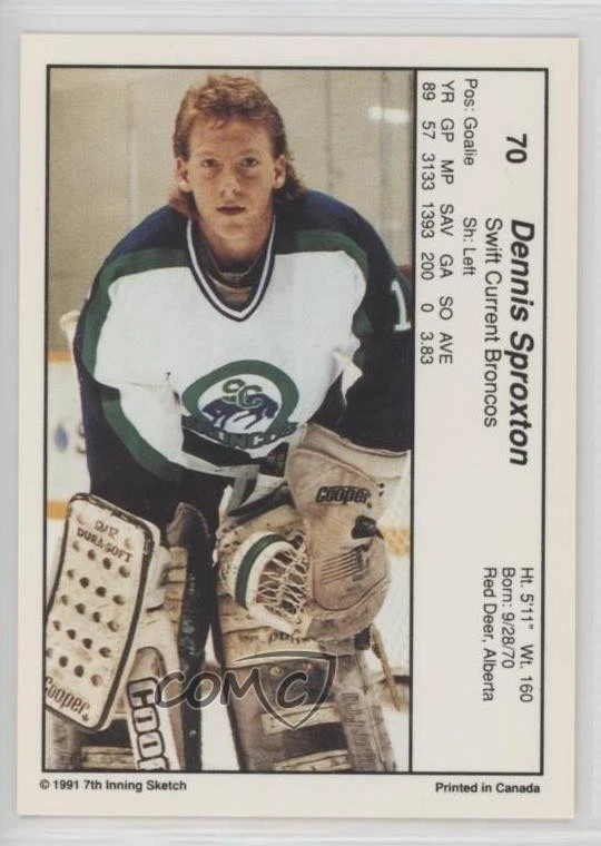 1990-91 7th Inning Sketch WHL Dennis Sproxton #70 - Image 2 of 2