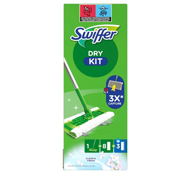Kit Swiffer Dry Starter PG264: Sistema Pulizia 2-in-1 con 11 Ricambi