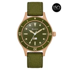 Bulova MIL-SHIPS 98A324 Automatic Green Dial Bronze Case CORDURA Strap Men Watch