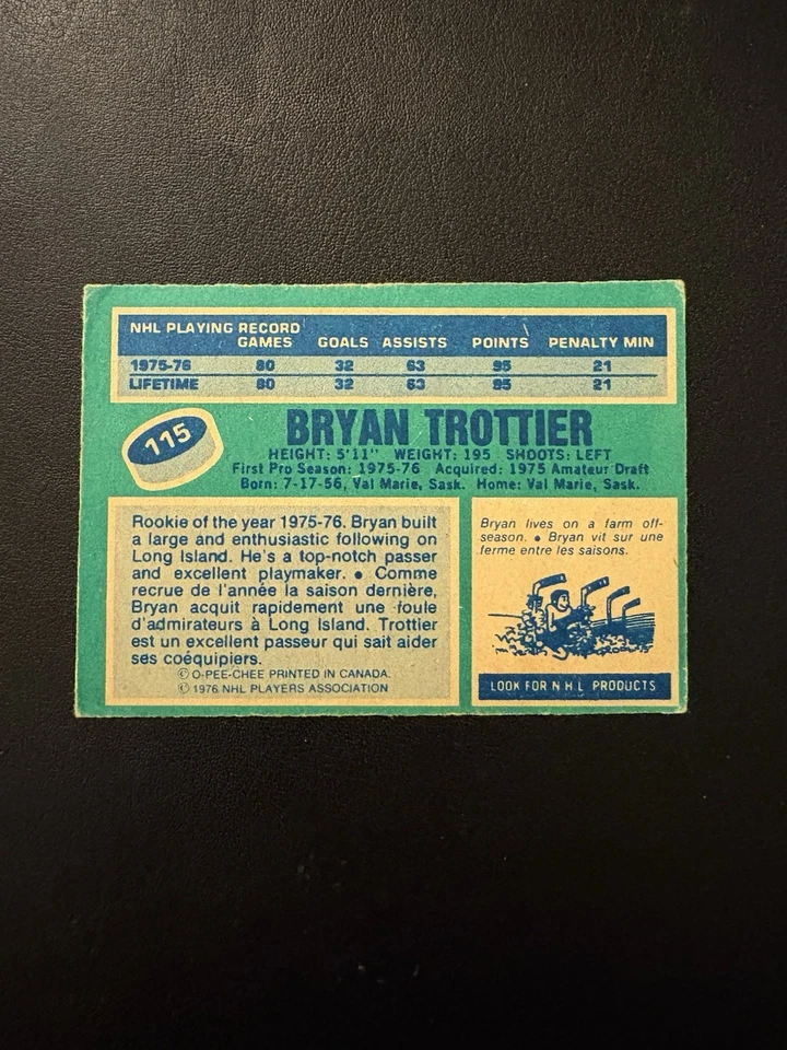 1976-77 O-Pee-Chee (OPC) - #115 RC Bryan Trottier HOF ROOKIE EX! - Image 3 of 3