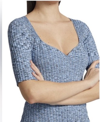 Veronica Beard Lipa Rib Knit XS Pullover Sweater Short Sleeve Sweetheart Blue