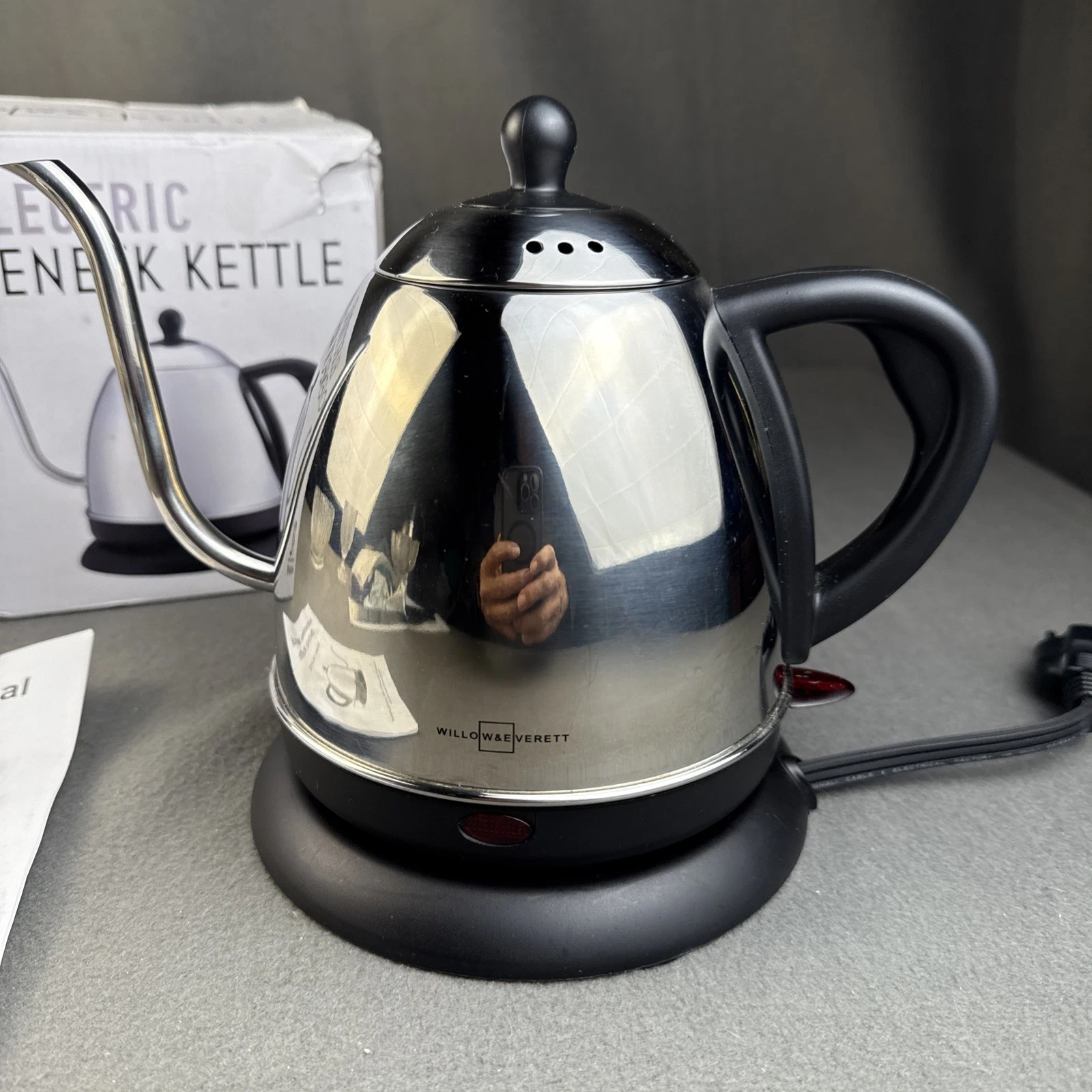 Willow & Everett Gooseneck 1L 120V Stainless Steel Electric Tea Kettle, Silver