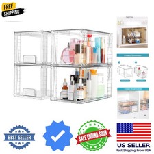 4 Pack Large Stackable Storage Drawers,Easily Assemble Acrylic Bathroom Close...