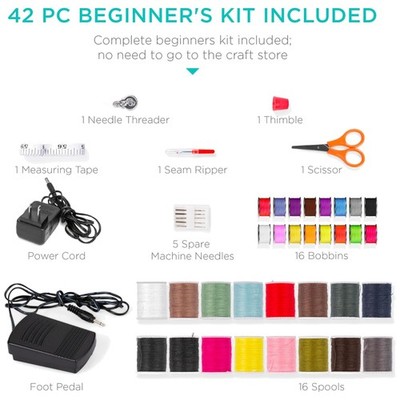 Portable Sewing Machine Kit, 12 Stitch Patterns - Teal/White
