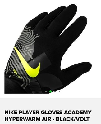 Dies sind Nike Spielerhandschuhe Academy Hyperwarm Air in Schwarz/Volt.