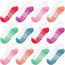 12 Pairs Girls Athletic Cotton Ankle Running Socks Tab Fits Kids 1/14 Yrs
