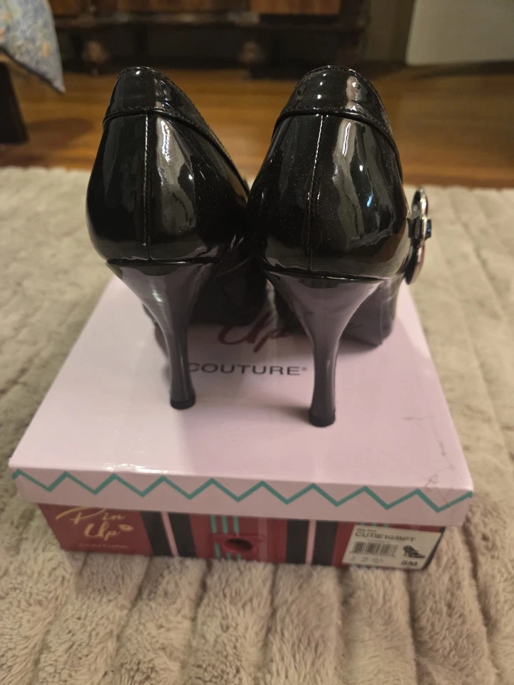 Pinup Couture  Black Patent Leather High Heels Women's  Size 8 - Image 3 of 4