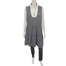 Nautica Jeans Women's Navy Ivory Tiered Collar Sleeveless Dress Size Large