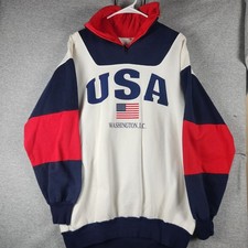 Vintage T's By DC Mens XL USA Flag 1/4 Zip Fleece Pullover Patriotic Made In USA