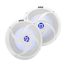 Pyle PLMRS83WL 2x 8" Slim White Marine Speaker with Blue LED Lighting