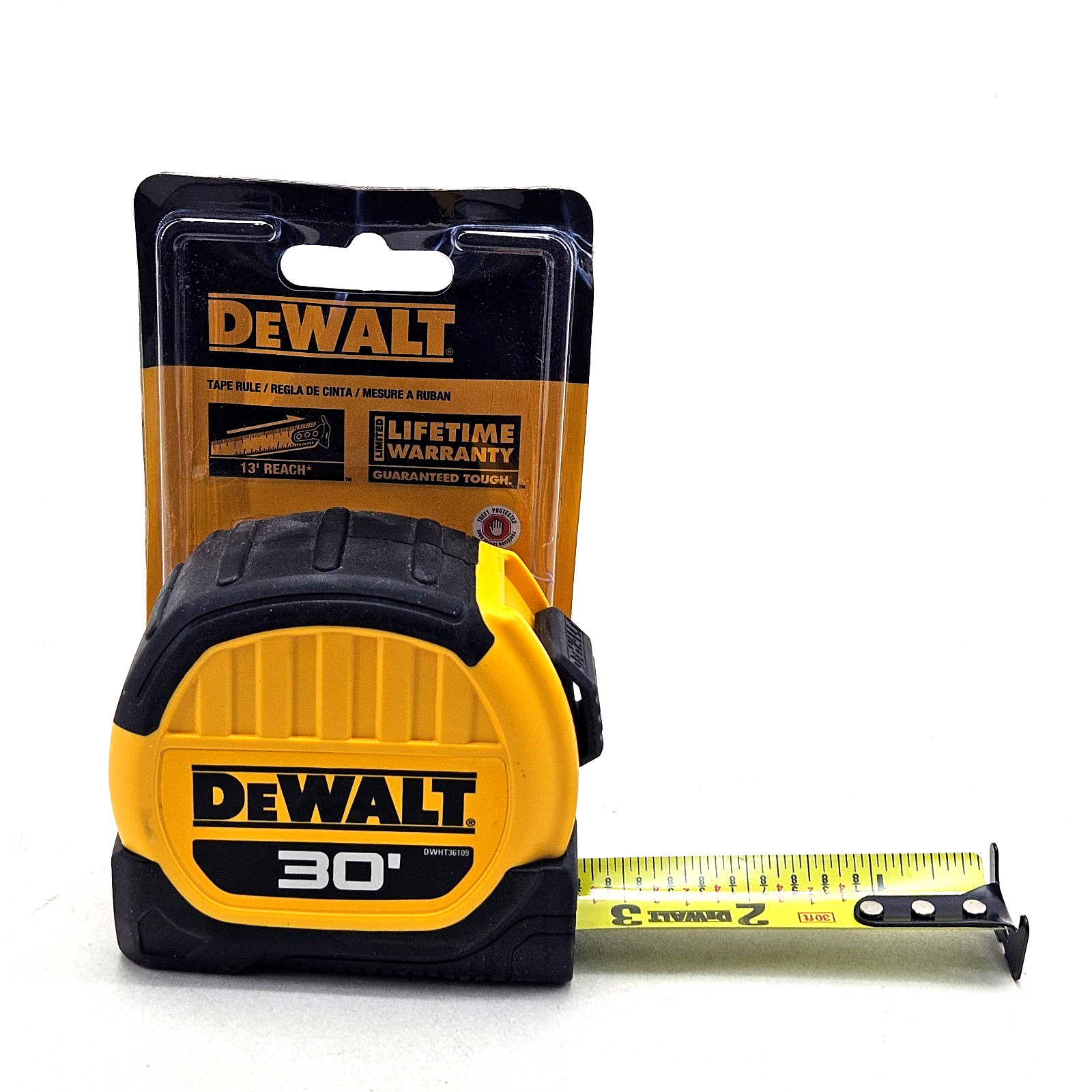Dewalt Dwht36109 1-1/8" X 30 Ft. Standard Tape Measure, Belt Clip, Yellow/black