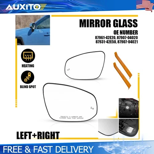 Left Right Side Mirror Glass Heated Blind Spot Fit Toyota RAV4 Hybrid 2019-2024
