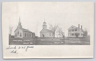 Wells, ME First & Second Congregational Churches Parsonage Postcard c.1910