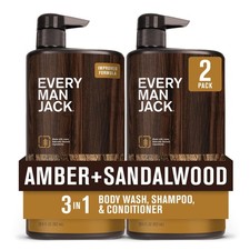 Body Wash 28.8oz 2 Pack Amber Sandalwood 3-in-1 Every Man Jack Hydrating Mens