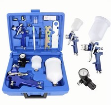 Hvlp Spray Gun Set 0.8mm 1.4mm Nozzles Auto Gravity Feed Pressure Gauge