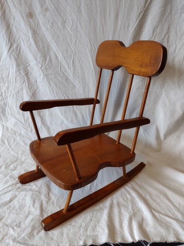 Vtg 1988 Handmade Wooden Rocking Chair w/ Wide Seat for Dolls & Bears- Signed - Picture 3 of 10