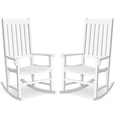 2PCS Wood Rocking Chair Set Porch Rocker High Back Garden Indoor Outdoor White