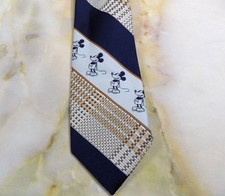 Disney Mickey Mouse Men's Neck Tie Navy  Beige Striped Pattern Woven Polyester