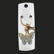 Blue Rhinestone Butterfly Keychain - Lobster Clasp , Key Ring - Brand New
