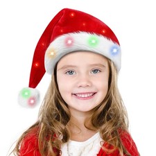 Light Up Santa Hat LED Flashing Red Velvet Christmas Adult Kids
